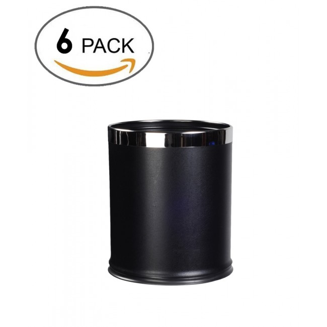 6 pack-Round Shape Faux Leather Metal Trash Can Garbage Bin- 8liter/2gallon